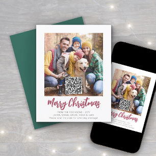 Tarjeta Festiva Código QR Guión Rojo Cepillado Merry Fotos de Navi