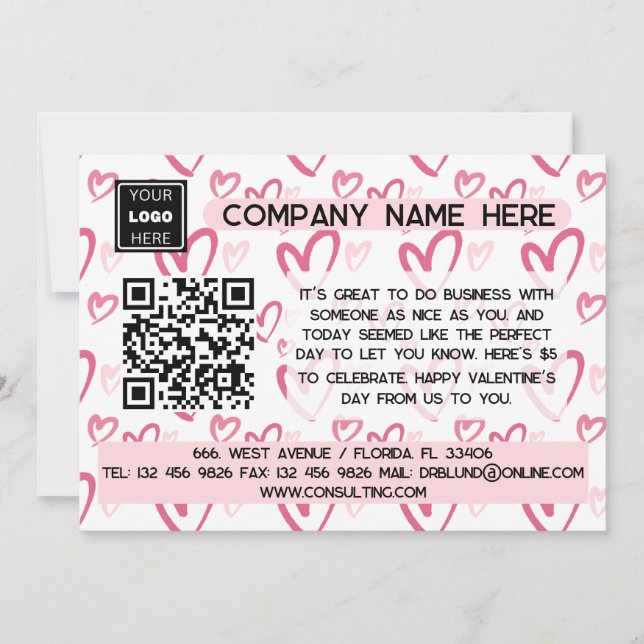 Tarjeta Festiva Código QR regalo de Valentine al cliente (Anverso)
