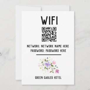 Tarjeta Festiva Código WiFi con código QR y diseño floral