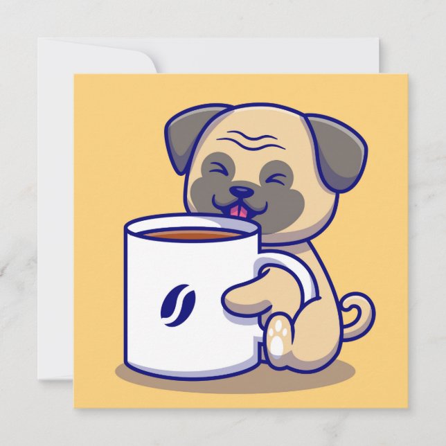 Tarjeta Festiva Coffee Pug (Anverso)