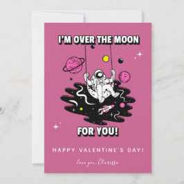 Tarjeta Festiva Cohete Día de San Valentín Astronauta Cósmico Rosa