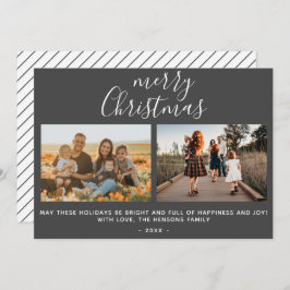 Tarjeta Festiva Colage de foto familiar gris con guión de Feliz Na