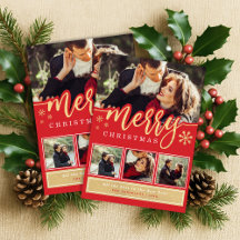 Colage de fotos de copo de nieve dorado rojo Feliz