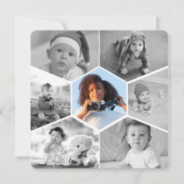 Tarjeta Festiva Colage de fotos de hexágono en blanco y negro