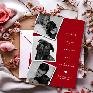 Tarjeta Festiva Colage de Fotos de Pugs y Besos de San Valentín 