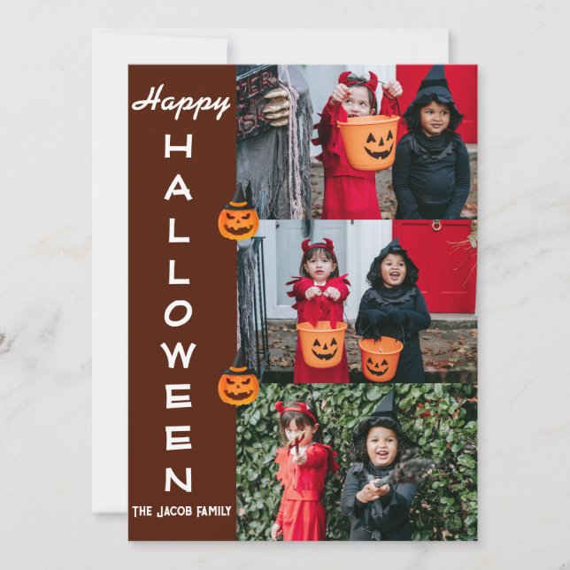 Tarjeta Festiva Colage de fotos familiar moderno y espeluznante de (Anverso)