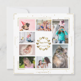 Tarjeta Festiva Colage de Fotos Familiares con Brillo Dorado Feliz