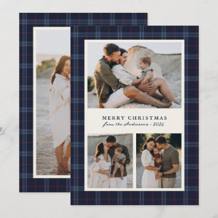 Tarjeta Festiva Colage de fotos familiares con tartán navideño ale