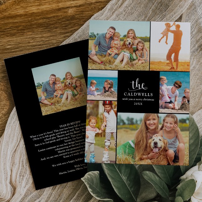 Tarjeta Festiva Colage de Fotos Familiares del Resumen del Año Tra (Subido por el creador)