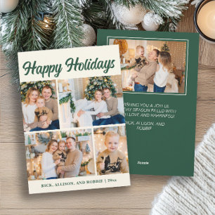 Tarjeta Festiva Colage de Fotos Familiares Felices Fiestas Verde 