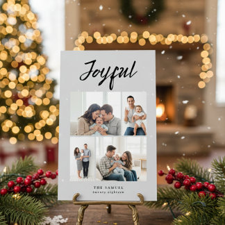 Tarjeta Festiva Colage de Fotos Familiares Rustic Merry Four Ceniz