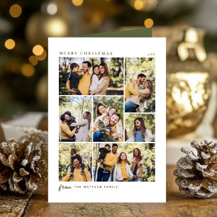 Tarjeta Festiva Colage de Fotos Navideñas Familiares Verde Festivo
