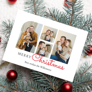 Tarjeta Festiva Colage de fotos navideño minimalista moderno de cu