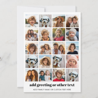Tarjeta Festiva Colaje de 20 fotos - Cuadrícula con texto - blanco