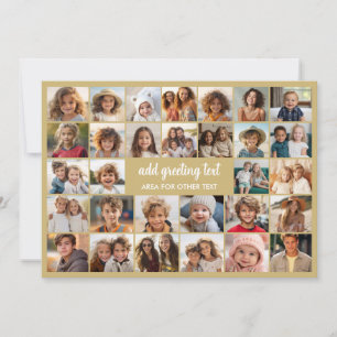Tarjeta Festiva Colaje de 30 fotos - dorado champán con texto blan