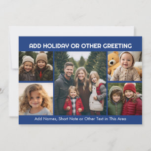 Tarjeta Festiva Colaje de 5 fotos - Azul con saludo blanco