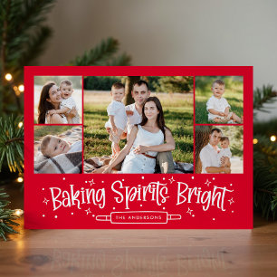 Tarjeta Festiva Colaje de 5 Fotos Rojo Brillante para Hornear Espí