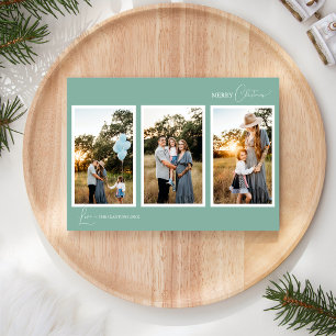 Tarjeta Festiva Colaje de cinco fotos minimalista boho retro verde