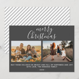 Tarjeta Festiva Colaje de foto familiar con guión gris Merry Chris