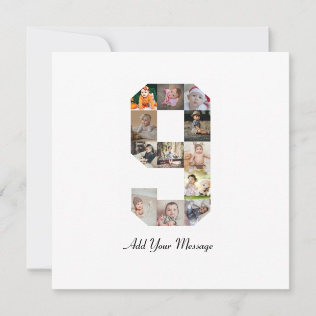 Tarjeta Festiva Colaje de Foto Número 9 en Blanco y Negro (Anverso)