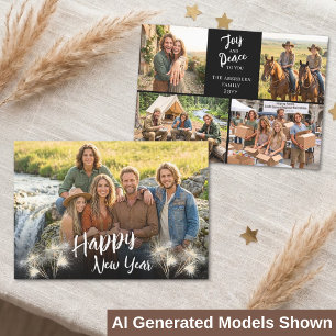 Tarjeta Festiva Colaje de fotos de Año Nuevo Feliz Paz Alegría