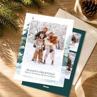 Tarjeta Festiva Colaje de fotos de árbol de bosque acuarela de Nav