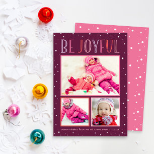 Tarjeta Festiva Colaje de Fotos de Nevada Rosa Alegre