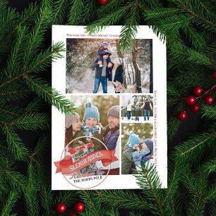 Tarjeta Festiva Colaje de fotos de paseos en trineo rojo vintage