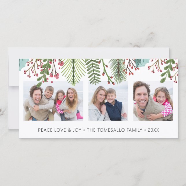 Tarjeta Festiva Colaje de fotos de vegetación de invierno (Anverso)