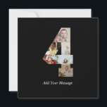 Tarjeta Festiva Colaje de fotos en blanco y negro número 4<br><div class="desc">Este producto personalizable es donde se organizan fotos para formar la forma de un número. A menudo se utiliza para celebraciones importantes como cumpleaños, aniversarios o logros, lo que permite a los usuarios mostrar imágenes memorables dentro de una sola exhibición llamativa. Los diseños suelen ofrecer espacios para diferentes tamaños y...</div>