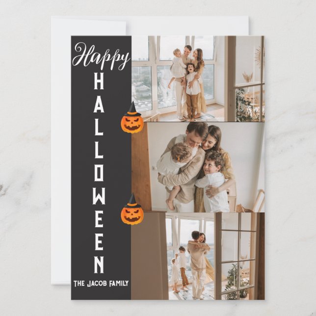 Tarjeta Festiva Colaje de fotos familiar moderno y espeluznante de (Anverso)