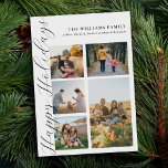 Tarjeta Festiva Colaje de Fotos Familiares con Guión Minimalista M<br><div class="desc">Crea tu propia tarjeta de vacaciones con colaje de fotos familiares. Celebra la temporada de fiestas con tarjetas de Navidad personalizadas que presentan tus fotos familiares favoritas.</div>