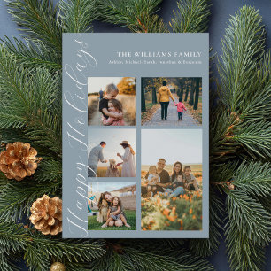 Tarjeta Festiva Colaje de Fotos Familiares con Guión Minimalista M
