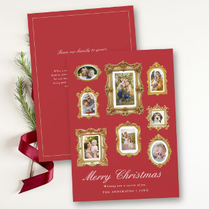 Tarjeta Festiva Colaje de Fotos Marcos Dorados Vintage Elegante