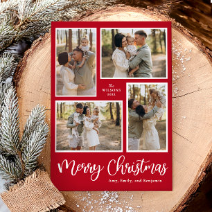 Tarjeta Festiva Colaje de Fotos Navideñas Alegres Modernas Rojo
