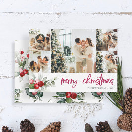 Tarjeta Festiva Colaje de fotos navideñas de bayas lindas escritas