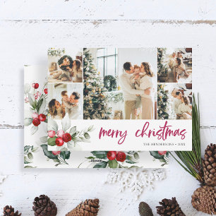 Tarjeta Festiva Colaje de fotos navideñas de bayas lindas escritas