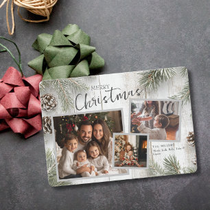 Tarjeta Festiva Colaje de Fotos Navideñas de Madera Rústica Encala