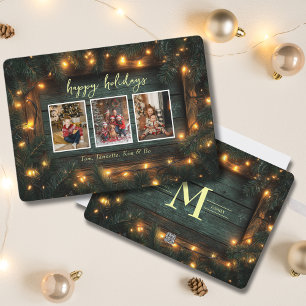 Tarjeta Festiva Colaje de Fotos Navideñas Rústicas con Guirnalda d