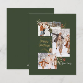 Tarjeta Festiva Colaje de Fotos Navideñas Verde Bosque
