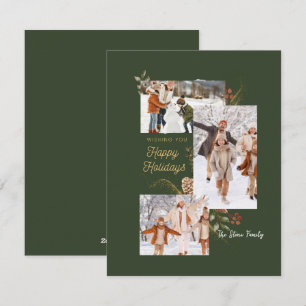 Tarjeta Festiva Colaje de Fotos Navideñas Verde Bosque