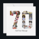 Tarjeta Festiva Colaje de fotos número 70<br><div class="desc">Este producto personalizable es donde se organizan fotos para formar la forma de un número. A menudo se utiliza para celebraciones importantes como cumpleaños, aniversarios o logros, lo que permite a los usuarios mostrar imágenes memorables en una sola exhibición llamativa. Los diseños suelen ofrecer espacios para diferentes tamaños y orientaciones...</div>