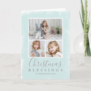 Tarjeta Festiva Colaje de Fotos Verde Pastel Bendiciones de Navida