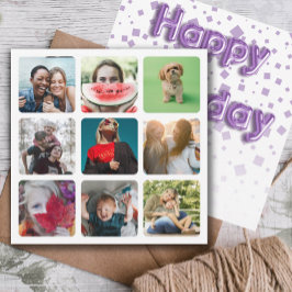Tarjeta Festiva Colaje de Fotos y Texto de Globo de Feliz Cumpleañ