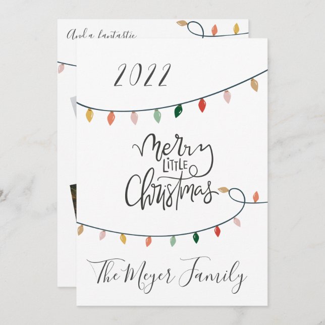 Tarjeta Festiva Colas de luces de merry Little Navidades 4 Foto (Anverso / Reverso)