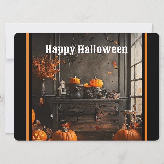 Tarjeta Festiva Colección de Halloween en casa con fantasía (Anverso)