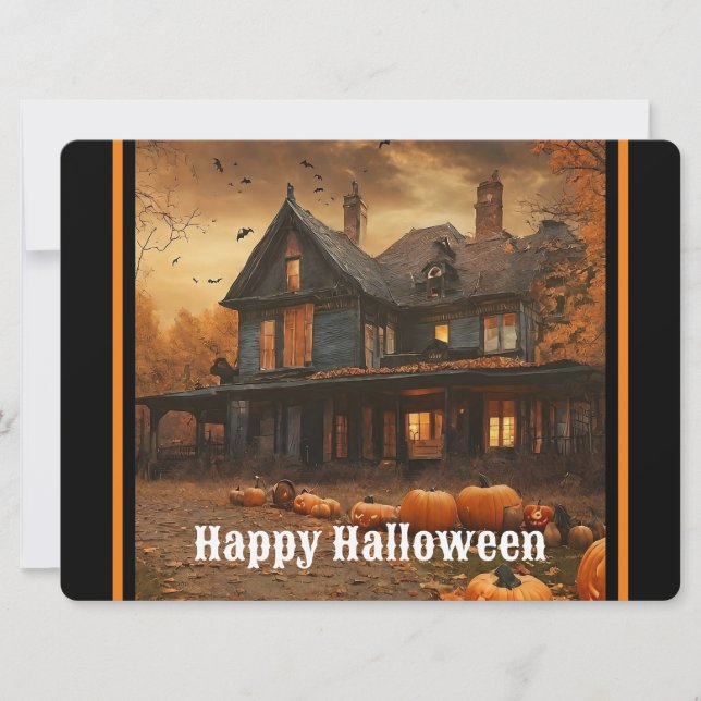 Tarjeta Festiva Colección Halloween de calabaza de la casa fantasm (Anverso)
