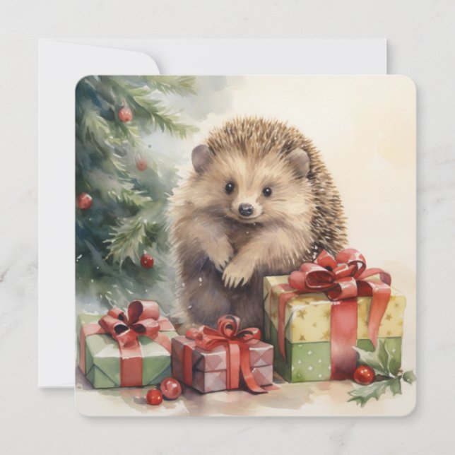 Tarjeta Festiva Colección Woodlawn: Navidades Hedgehog (Anverso)