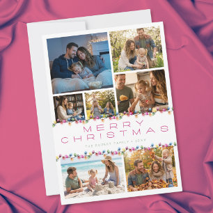 Tarjeta Festiva Colgajo de 7 Fotos Navideñas Modernas con Luces