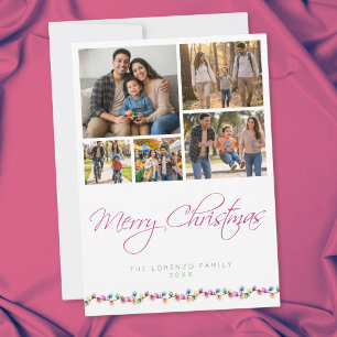Tarjeta Festiva Colgante moderno de 5 fotos Navideñas con Luces